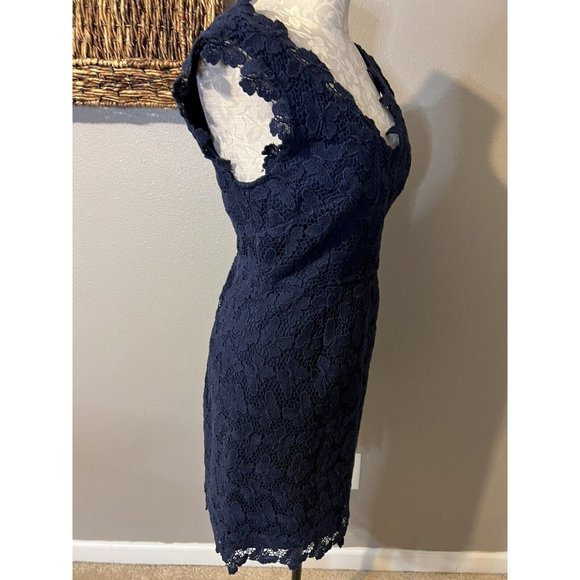 Lilly Pulitzer Dress 4 Navy Blue Cotton Sheath V Neck Back Sleeveless - Picture 10 of 11